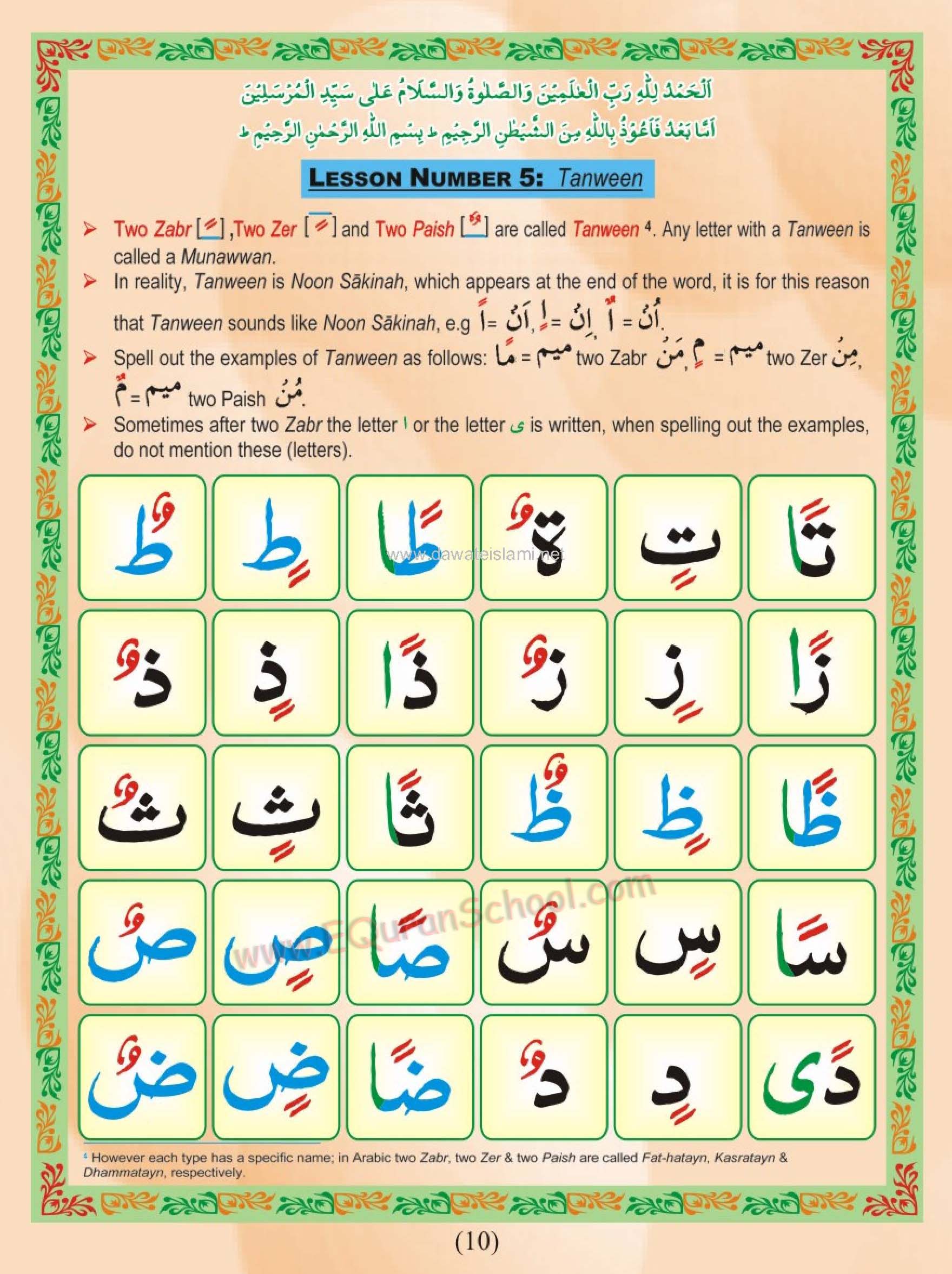 Madani Qaida Page 10: Lesson No 05, Exercise of Tanween