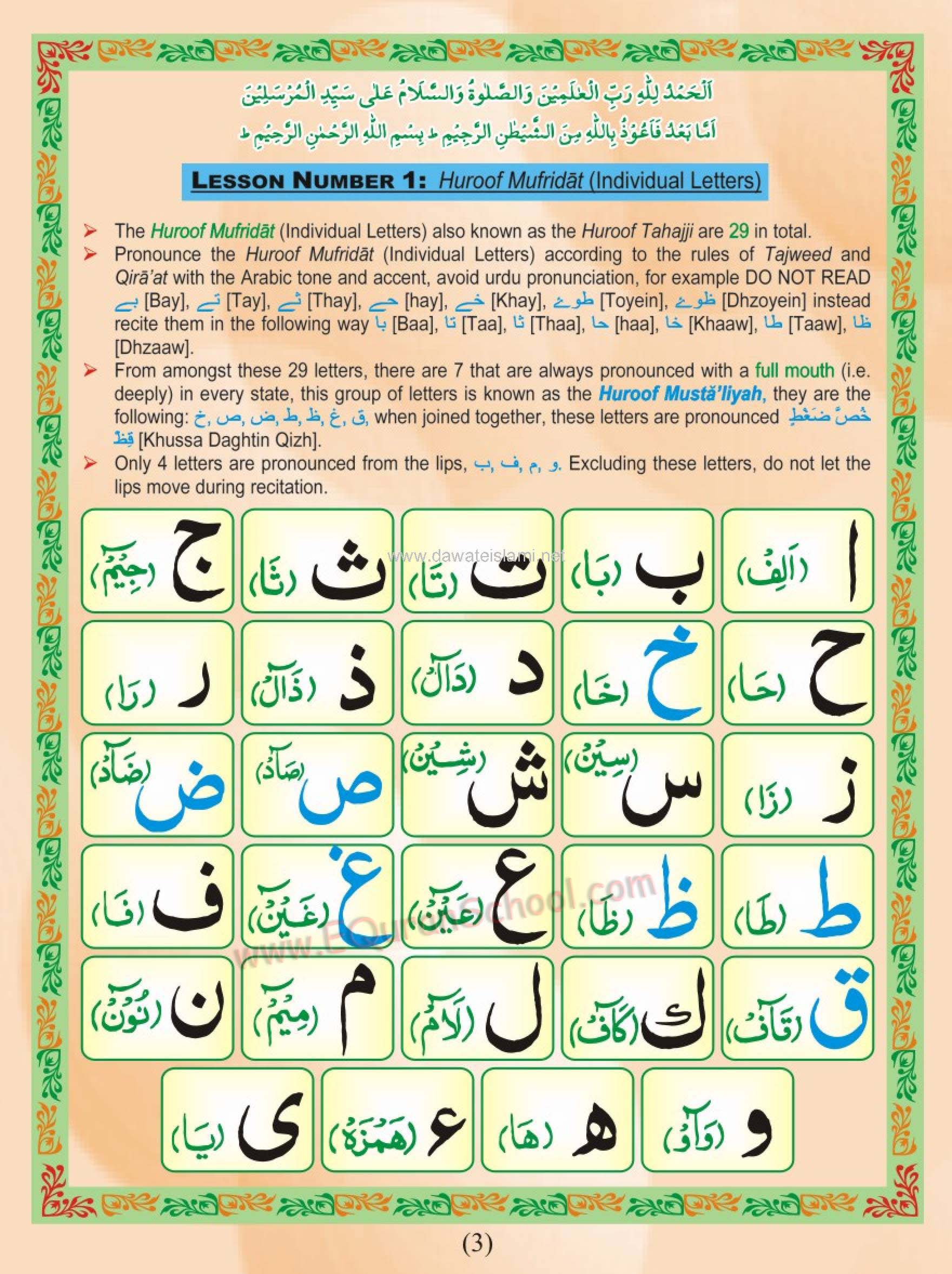 Arabic Alphabets, Bold letters, Qalqala letters, Throatal letters