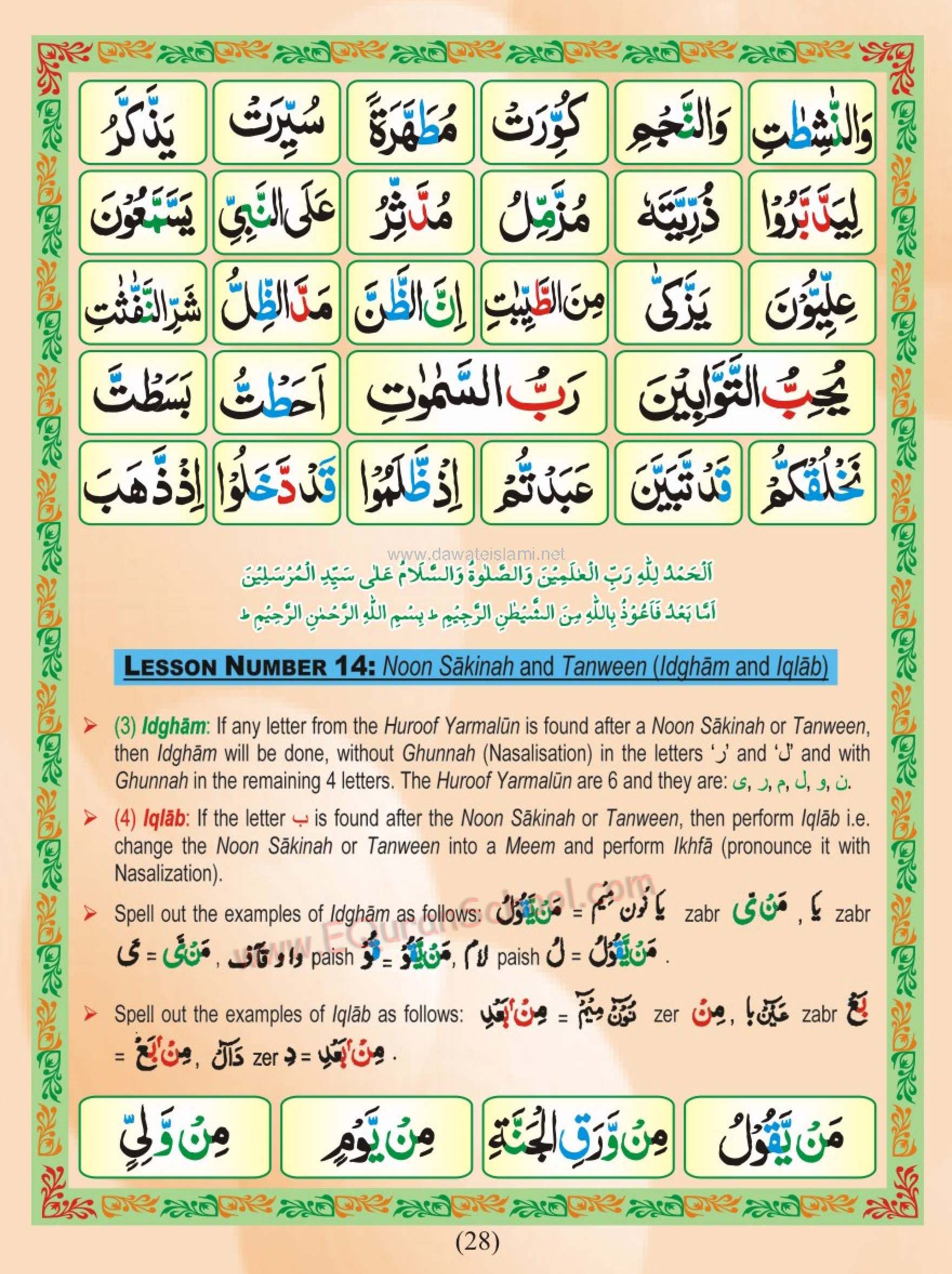 Exercise of Ghunnah, Noon Sakin Nad Tanween